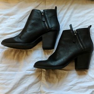 Black faux leather booties